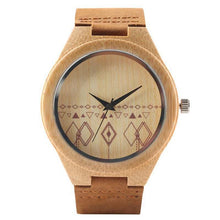 Load image into Gallery viewer, Black/Coffee/Green Dial Natural Bamboo Wood Watch Men Women Genuine Leather Wooden Clock Male hour Reloj de madera