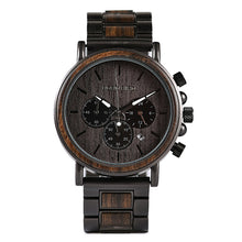 Load image into Gallery viewer, BOBO BIRD P09 Wood and Stainless Steel Watches Luminous Hands Stop Watch Mens Quartz Wristwatches in Wooden Box dropshipping