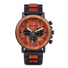 Load image into Gallery viewer, BOBO BIRD Gold Watch Men Luxury Brand Wooden Wristwatches Date Display Stop Watches reloj golden hour