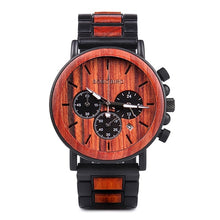 Load image into Gallery viewer, BOBO BIRD P09 Wood and Stainless Steel Watches Luminous Hands Stop Watch Mens Quartz Wristwatches in Wooden Box dropshipping