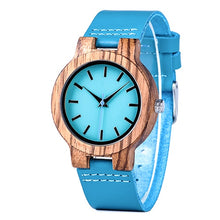 Load image into Gallery viewer, BOBO BIRD Women Watches Zebra Wooden Timepieces Turquoise Blue Men Watch Lovers Great Gifts Relogio Masculino Drop Shipping
