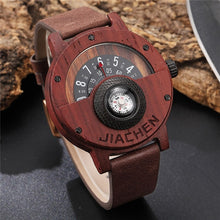 Load image into Gallery viewer, Unique Compass Turntable Number Design Mens Wooden Watch Men Brown Wood Leather Band Creative Natural Wood Wrist Watches Relogio
