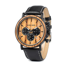 Load image into Gallery viewer, BOBO BIRD Unique Dial Stopwatch Bamboo Wooden Watches Men Wrist Watch With Date Create clock Gift In Wood Box saat erkek