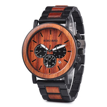Load image into Gallery viewer, BOBO BIRD Wooden Watch Men erkek kol saati Luxury Stylish Wood Timepieces Chronograph Military Quartz Watches in Wood Gift Box