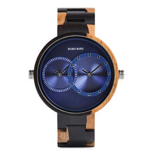 Load image into Gallery viewer, relogio masculino BOBO BIRD Watch Men 2 Time Zone Wooden Quartz Watches Women Design Men's Gift Wristwatches In Wooden Box W-R10