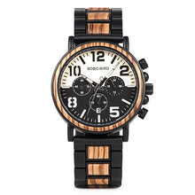 Load image into Gallery viewer, BOBO BIRD Wooden Stainless Steel Watch Men Water Resistant Timepieces Chronograph Quartz Watches relogio masculino Men's Gifts
