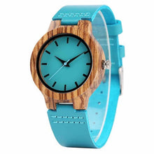Load image into Gallery viewer, Luxury Royal Blue Wood Watch Top Quartz Wristwatch 100% Natural Bamboo Clock Casual Leather Valentine's Day Gifts for Men Women