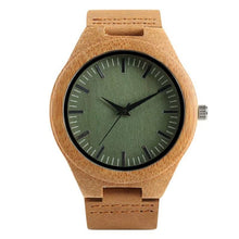 Load image into Gallery viewer, Black/Coffee/Green Dial Natural Bamboo Wood Watch Men Women Genuine Leather Wooden Clock Male hour Reloj de madera