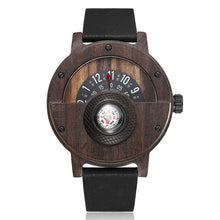 Load image into Gallery viewer, Unique Compass Turntable Number Design Mens Wooden Watch Men Brown Wood Leather Band Creative Natural Wood Wrist Watches Relogio