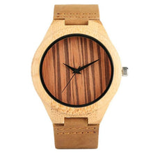 Load image into Gallery viewer, Black/Coffee/Green Dial Natural Bamboo Wood Watch Men Women Genuine Leather Wooden Clock Male hour Reloj de madera