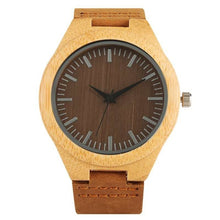 Load image into Gallery viewer, Black/Coffee/Green Dial Natural Bamboo Wood Watch Men Women Genuine Leather Wooden Clock Male hour Reloj de madera