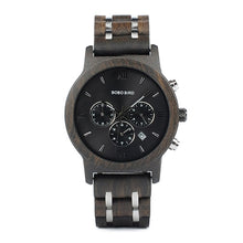 Load image into Gallery viewer, BOBO BIRD P19 Wooden Mens Quartz Watches Date Display Business Watch Ebony &amp; Zebrawood Options Valentines Gift