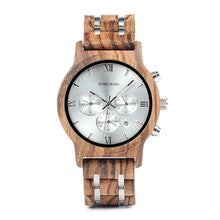 Load image into Gallery viewer, BOBO BIRD P19 Wooden Mens Quartz Watches Date Display Business Watch Ebony &amp; Zebrawood Options Valentines Gift