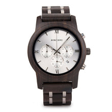 Load image into Gallery viewer, BOBO BIRD P19 Wooden Mens Quartz Watches Date Display Business Watch Ebony &amp; Zebrawood Options Valentines Gift