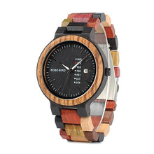 Load image into Gallery viewer, BOBO BIRD Luxury Wood Men Watch relogio masculino Designer Auto Date Colors Watches for Men Handmade Quartz Wristwatch C-P14- 1