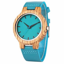Load image into Gallery viewer, Luxury Royal Blue Wood Watch Top Quartz Wristwatch 100% Natural Bamboo Clock Casual Leather Valentine's Day Gifts for Men Women